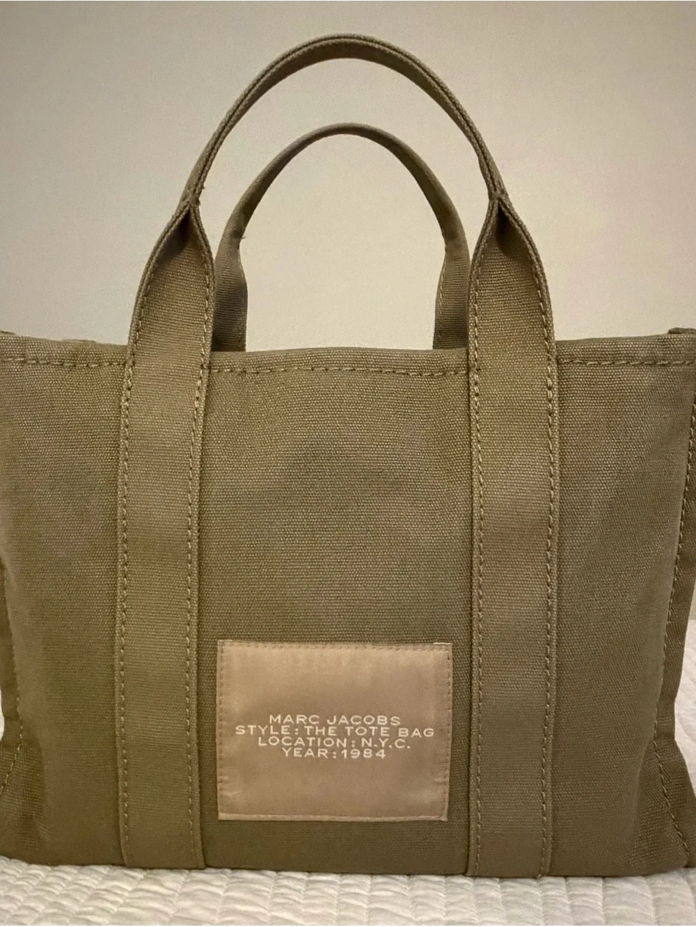 Marc Jacobs Medium Tan Canvas 'The Tote Bag' with White Logo